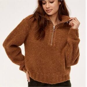 ARITZIA Wilfred Gwyneth 1/4 Zip Sweater Alpaca Merino Wool Chocolate Brown XS